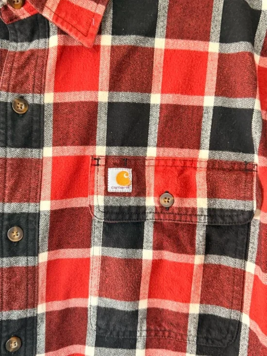 Carhartt Red and Black Plaid Button-Down Flannel Shirt - Picture 2 of 4